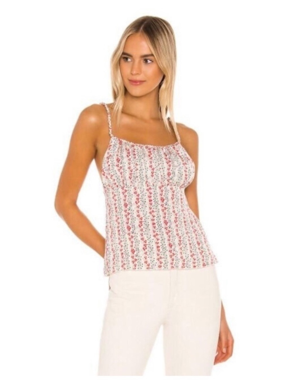 Free People Floral Stripe Camisole - White & Pink